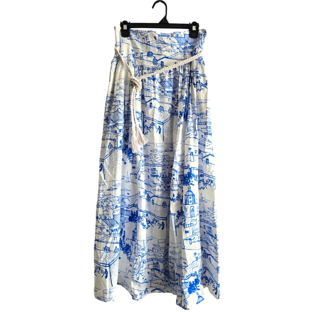 Calypso St. Barth Coastal Sails Linen Blend Maxi‎ Skirt Size M
